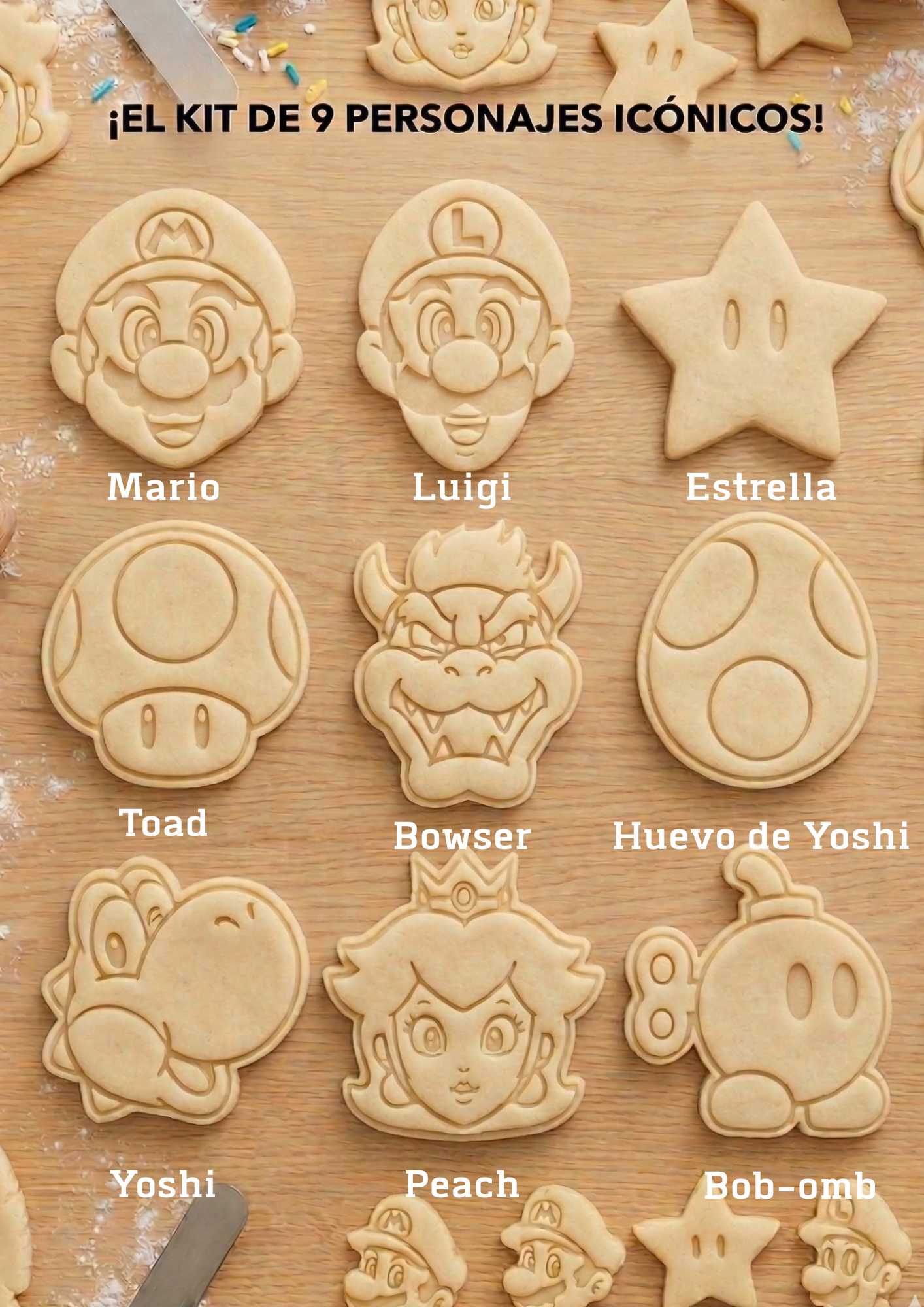 Cortadores Moldes Galletas Mario Bros Kit 9 personajes