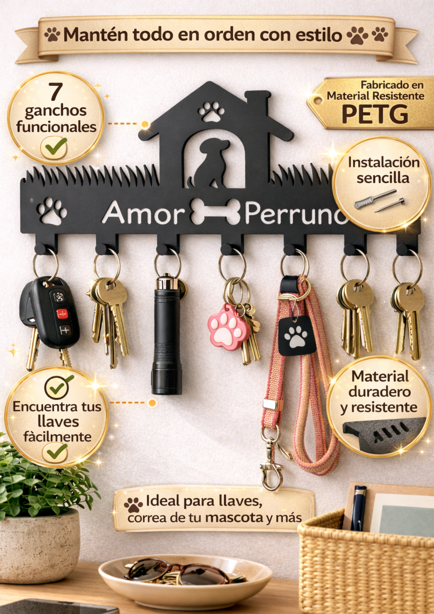 Porta Llaves Pared Perros Amor Perruno Organizador