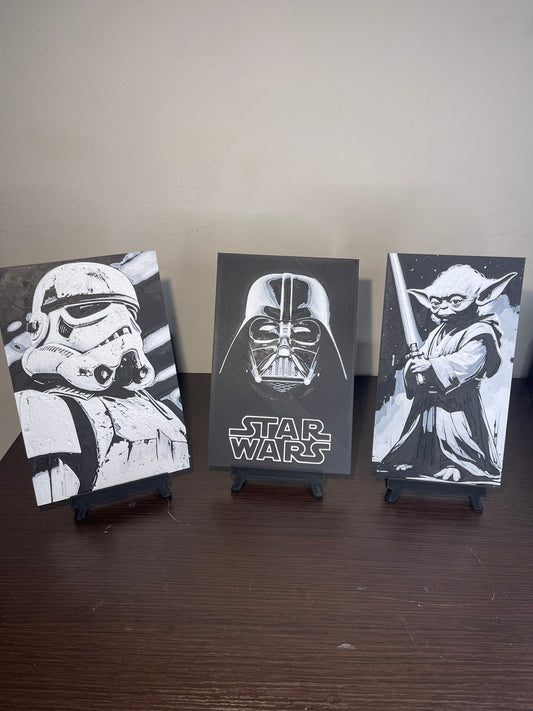 Combo 3 Cuadros 3D Star Wars – Yoda, Darth Vader y Stormtrooper